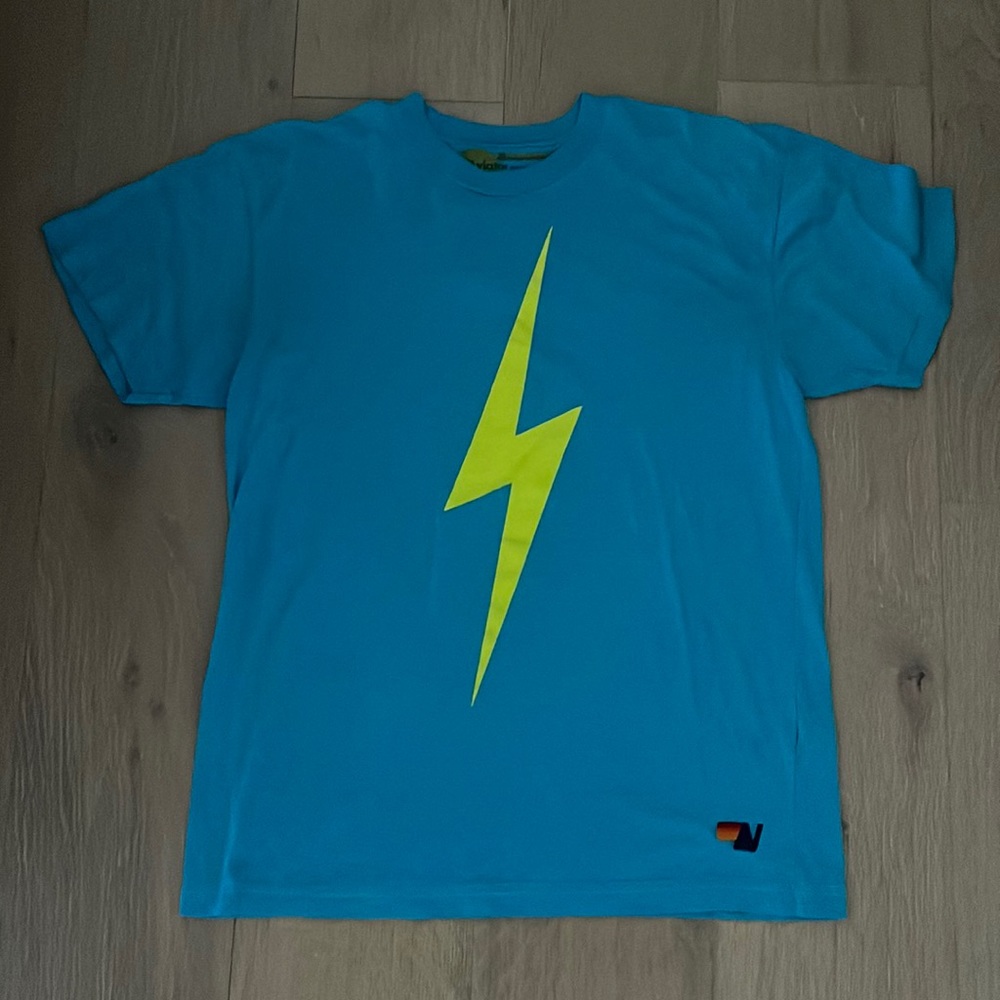 Aviator Nation T-Shirt Size Medium Neon Yellow Bolt and Neon Blue Shirt